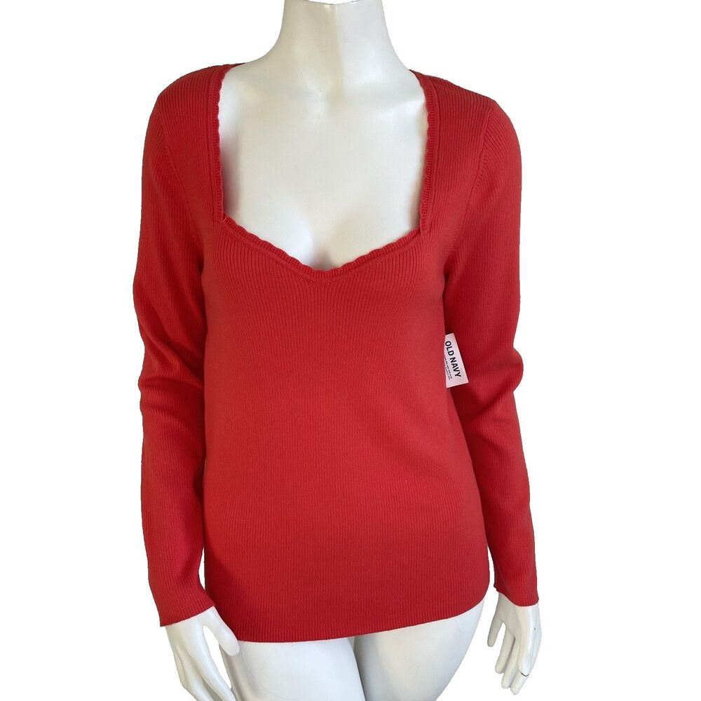 NWT Old Navy Fitted Ribbed Sweetheart Neckline Sweater Top Size XL Red